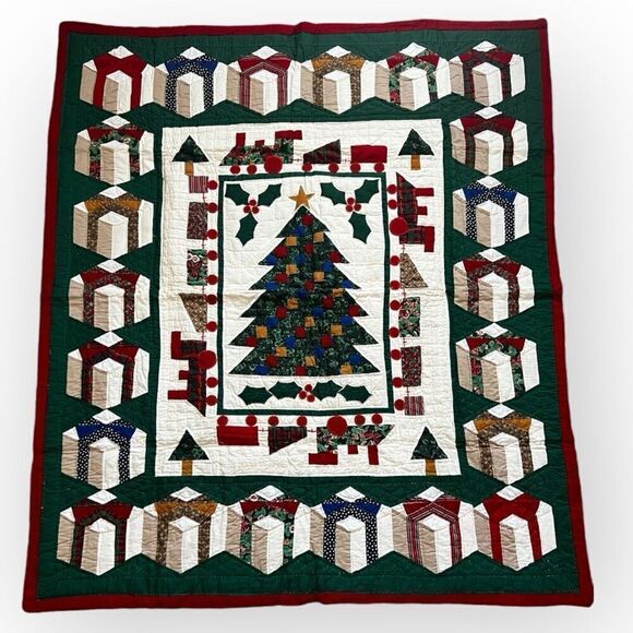 American Pacific Christmas Tree Hand Quilted Patchwork Throw Wallhanging 50"x60" - Picture 1 of 9